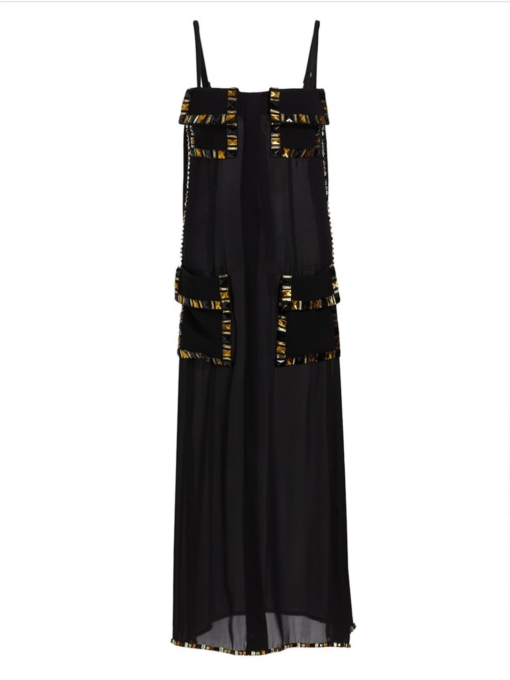 Black Strappy Maxi Dress with Metallic Trim